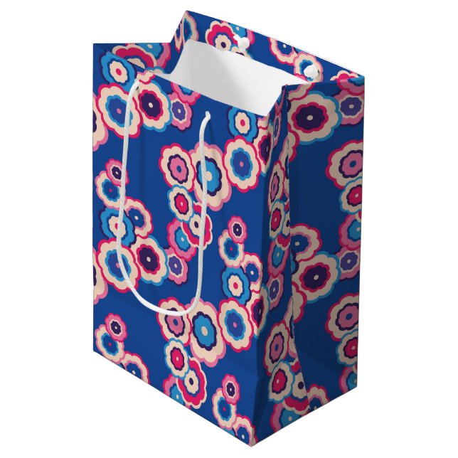 Retro Blue Floral Medium Gift Bag (Front Angled)