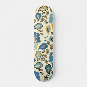 Retro Blue Floral Pattern Cool Trendy Skateboard