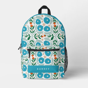 Retro Blue Floral Pattern Printed Backpack