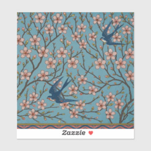 Retro Blue Floral Swallow Pattern by Walter Crane