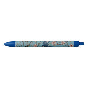 Retro Blue Floral Swallow Pattern by Walter Crane Black Ink Pen