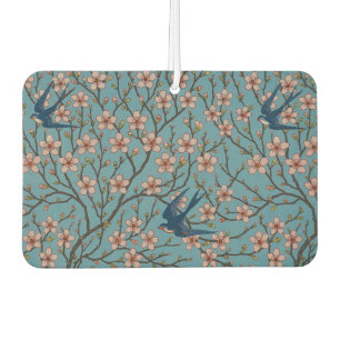 Retro Blue Floral Swallow Pattern by Walter Crane Car Air Freshener
