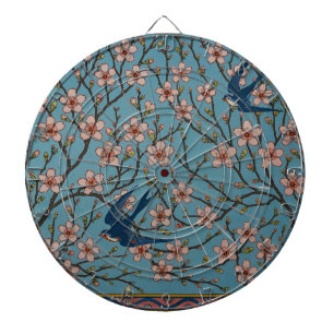 Retro Blue Floral Swallow Pattern by Walter Crane Dartboard