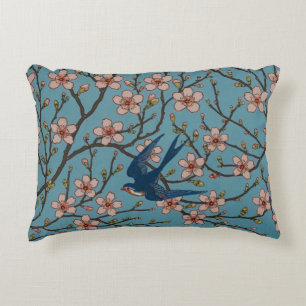 Retro Blue Floral Swallow Pattern by Walter Crane Decorative Cushion