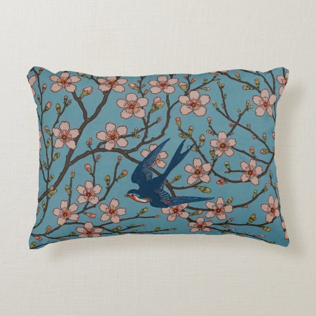 Retro Blue Floral Swallow Pattern by Walter Crane Decorative Cushion (Front)