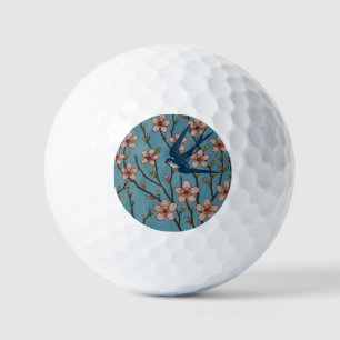 Retro Blue Floral Swallow Pattern by Walter Crane Golf Balls