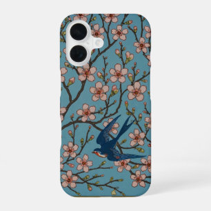 Retro Blue Floral Swallow Pattern by Walter Crane iPhone 16 Case
