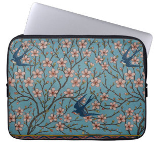 Retro Blue Floral Swallow Pattern by Walter Crane Laptop Sleeve
