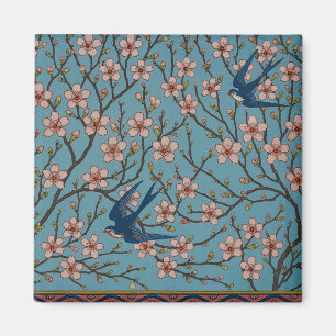 Retro Blue Floral Swallow Pattern by Walter Crane Magnet