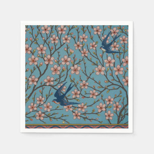 Retro Blue Floral Swallow Pattern by Walter Crane Napkin