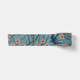 Retro Blue Floral Swallow Pattern by Walter Crane Satin Ribbon