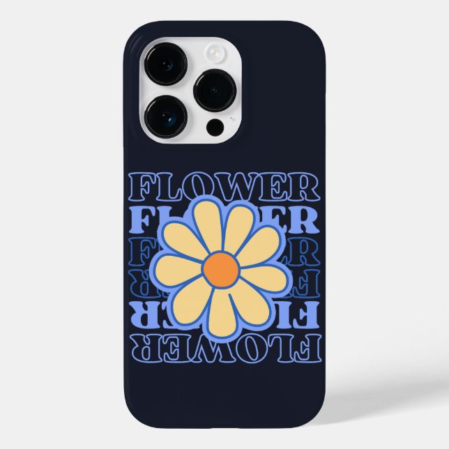 retro blue floral typography flowers lover Case-Mate iPhone case (Back)