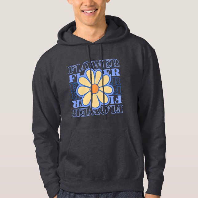 retro blue floral typography flowers lover hoodie (Front)