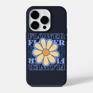 retro blue floral typography flowers lover iPhone 14 pro case