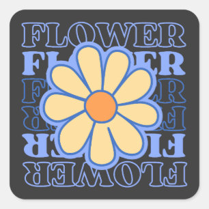 retro blue floral typography flowers lover square sticker