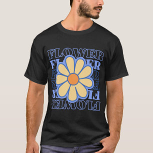 retro blue floral typography flowers lover T-Shirt
