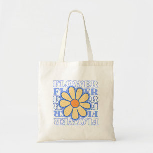 retro blue floral typography flowers lover tote bag
