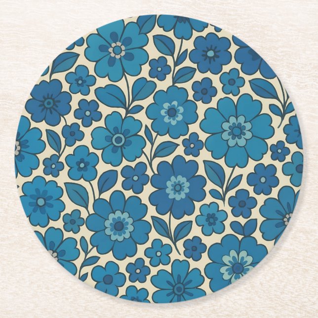 Retro Blue Flower Paper Coasters – More Shapes (Front)