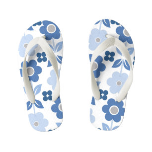 Retro Blue Flowers Kids Flip Flops