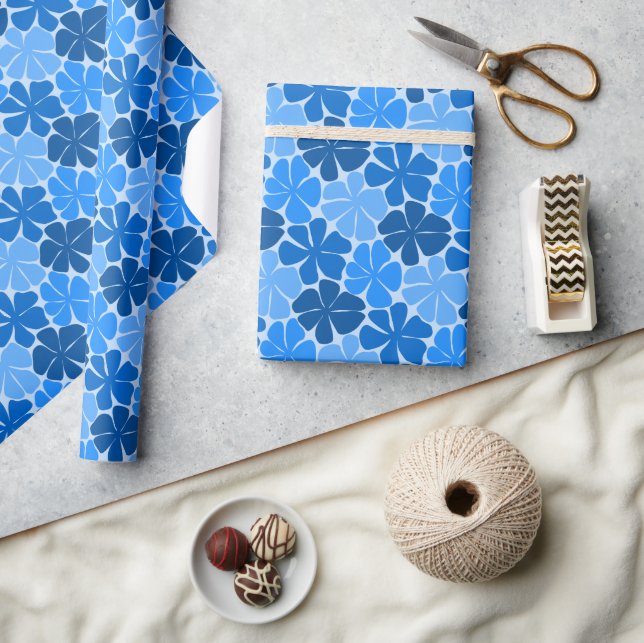 retro blue flowers modern  minimal abstract floral wrapping paper (Crafts)