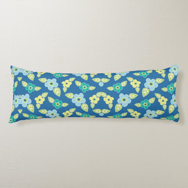 Retro Blue Flowers Pattern Body Cushion (Front)