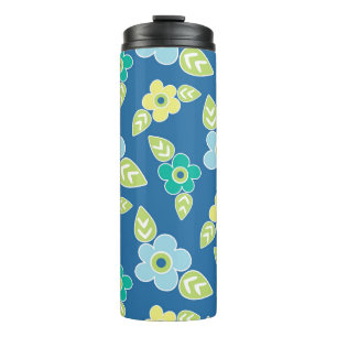 Retro Blue Flowers Thermal Tumbler