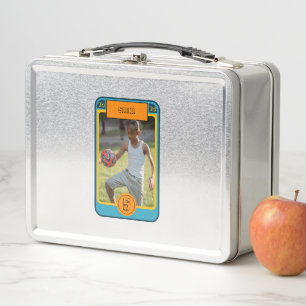 Retro Blue Football Card inspired Personalised Metal Lunch Box