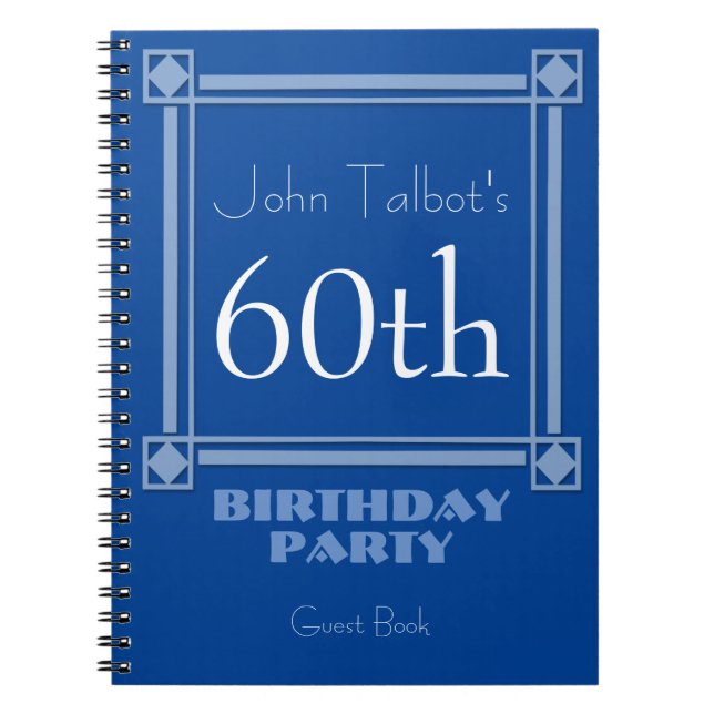 Retro Blue Frame 60th Birthday Guest Book (Front)