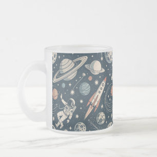 Retro Blue Galaxy Exploration Frosted Glass Coffee Mug