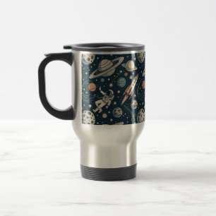 Retro Blue Galaxy Exploration Travel Mug