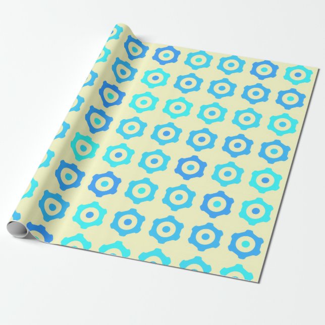 Retro Blue Gear Seamless Pattern Wrapping Paper (Unrolled)