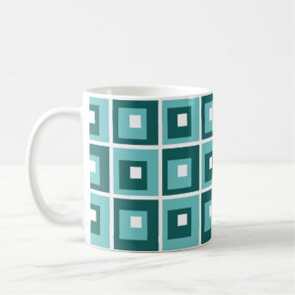 Retro Blue Geometric Squares Pattern Coffee Mug