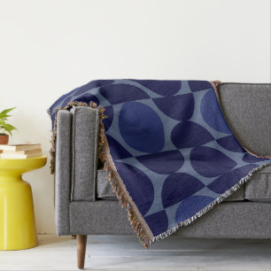 Retro Blue Geometric Throw Blanket