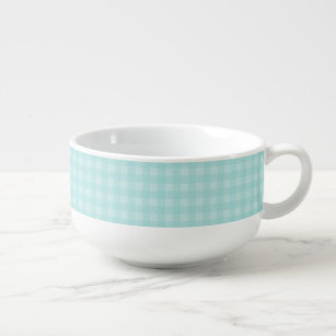 Retro Blue Gingham Chequered Pattern Background Soup Mug
