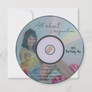 Retro Blue Girl's Music CD Birthday Invitation