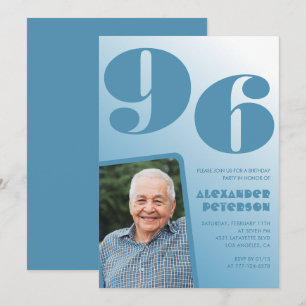 Retro Blue Gradient Photo 96th birthday Invitation