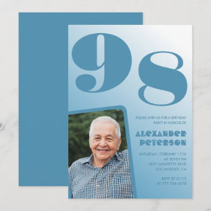 Retro Blue Gradient Photo 98th birthday Invitation