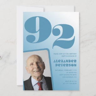 Retro Blue Gradient Photo Men 92nd birthday Invitation
