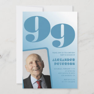 Retro Blue Gradient Photo Men 99th birthday Invitation