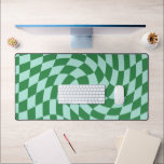 Retro Blue Green Checked Warped Chequered  Desk Mat<br><div class="desc">Retro psychedelic modern chequered Blue Green desk mat</div>