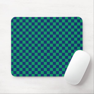 Retro Blue Green Checks Chequered Mouse Mat