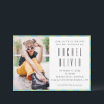 Retro Blue Green Chequerboard Bat Mitzvah Photo  Invitation<br><div class="desc">Celebrate this meaningful milestone with a bold, modern Bat Mitzvah invitation that perfectly blends style and tradition. This eye-catching design features a trendy vertical name layout paired with sleek sans-serif typography, a pastel chequerboard-style border in mint green and sky blue, and a large customisable photo area to showcase the guest...</div>