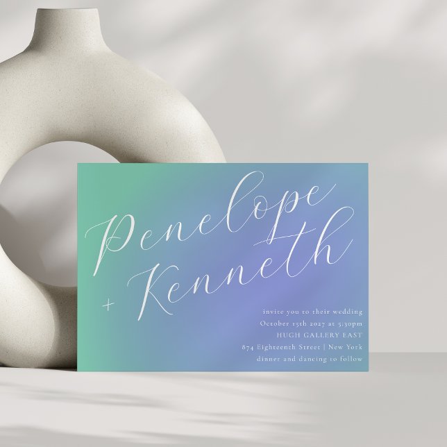Retro Blue Green Gradient Elegant Script Wedding Invitation (Creator Uploaded)