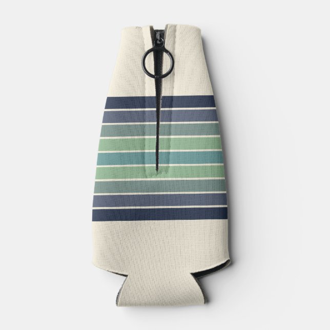Retro Blue & Green Surfboard Striped  Bottle Cooler (Back)