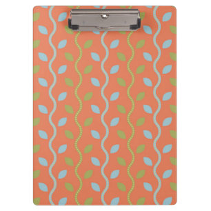 Retro Blue & Green Vines on Orange Floral Pattern Clipboard