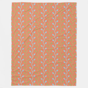 Retro Blue & Green Vines on Orange Floral Pattern Fleece Blanket