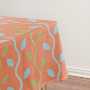 Retro Blue & Green Vines on Orange Floral Pattern Tablecloth