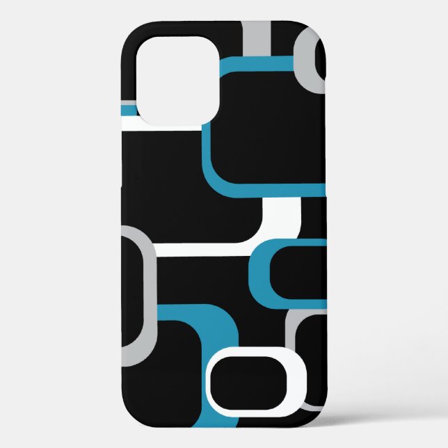 Retro Blue Grey White Squares Pattern Case-Mate iPhone Case (Back)