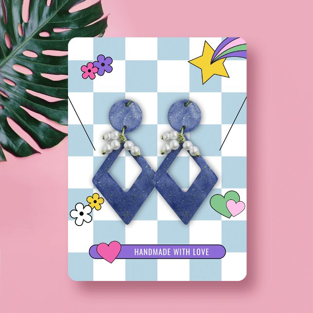 Retro Blue Groovy Earrings Jewellery Display Cards (Trendy retro blue and pink groovy jewelry display cards for earrings, racelets & necklaces)