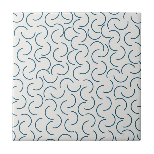 Retro Blue Half Circle Geometric Pattern Tile (Front)